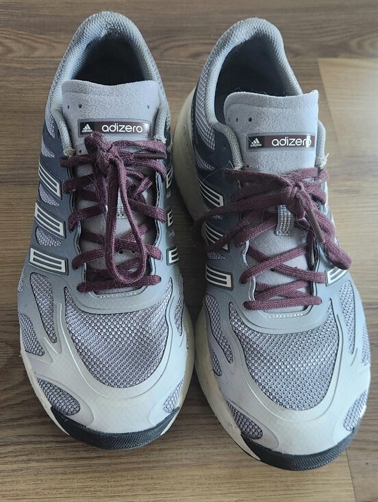 Adidas Men Grey Mesh Running Shoes with Maroon Laces SZ 12 main image 5